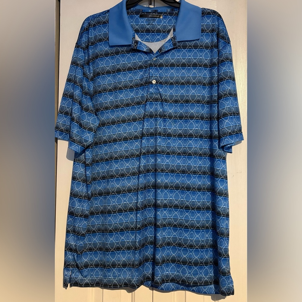 Greg Norman Play Dragon Golf Collection Blue and Black Graphic Shirt